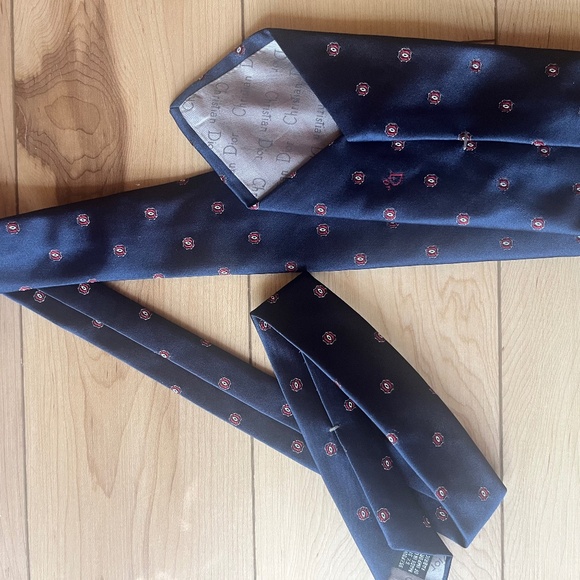 Christian Dior Navy with Red Circles Scarf - Picture 1 of 4